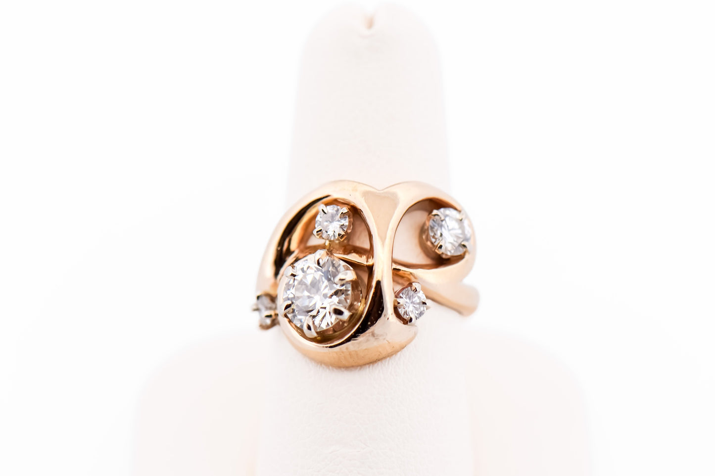 Mid-Century Freeform Sculptural Gold & Diamond Ring with 1ct Old Euro Center