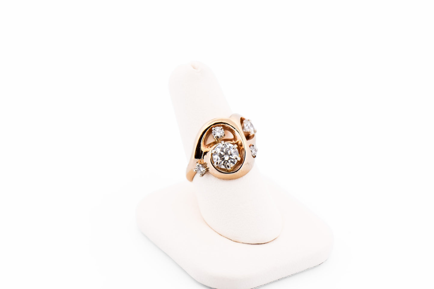 Mid-Century Freeform Sculptural Gold & Diamond Ring with 1ct Old Euro Center