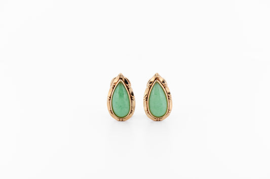 Mid-Century Green Jade Clip Earrings with Yellow Gold Frames