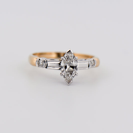Mid-Century Marquise Diamond Engagement Ring