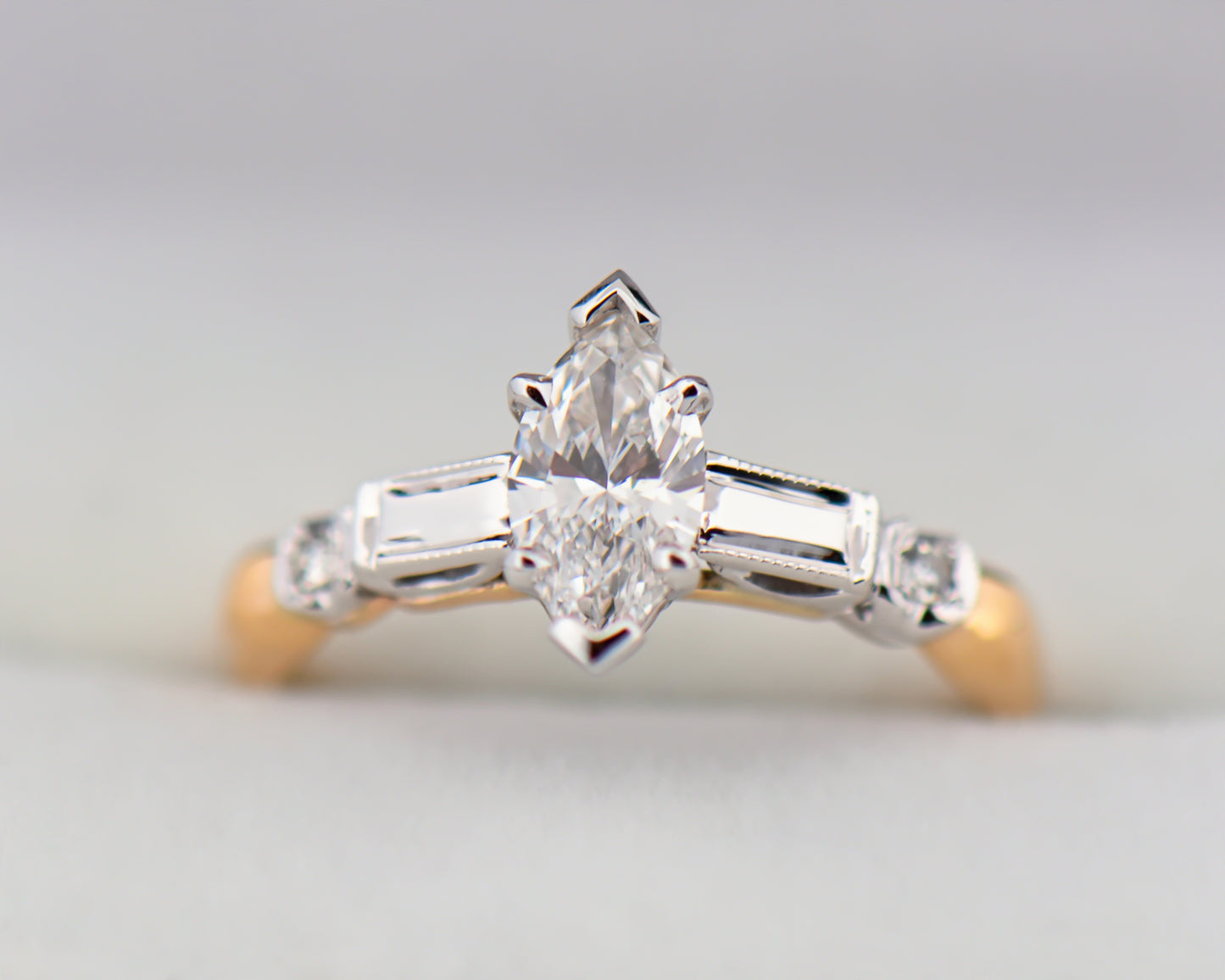 Mid-Century Marquise Diamond Engagement Ring