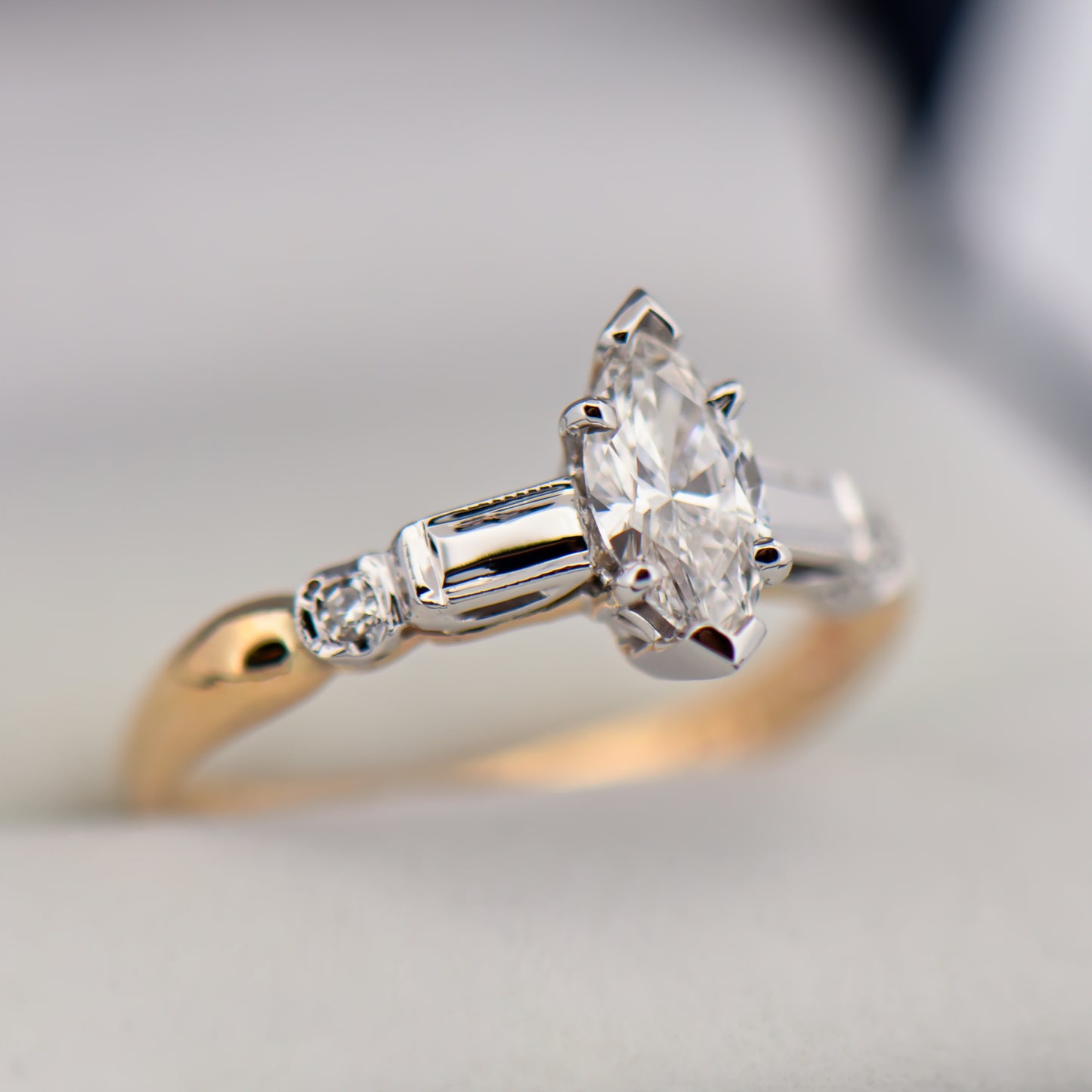 Mid-Century Marquise Diamond Engagement Ring