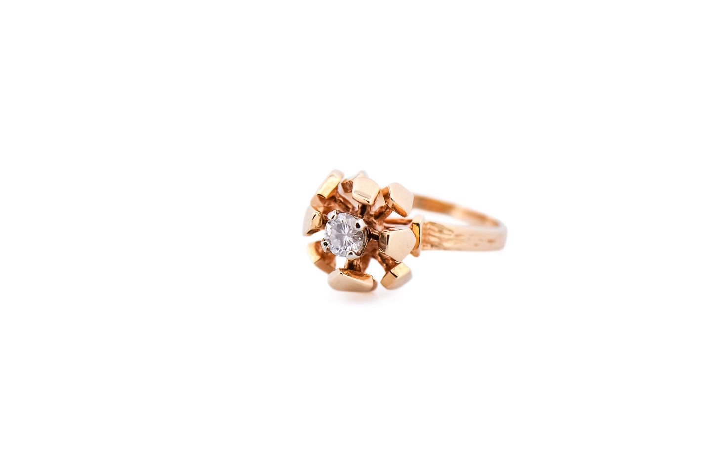 Mid-Century Modern Brutalist Diamond Engagement Ring - Gold Nugget Style