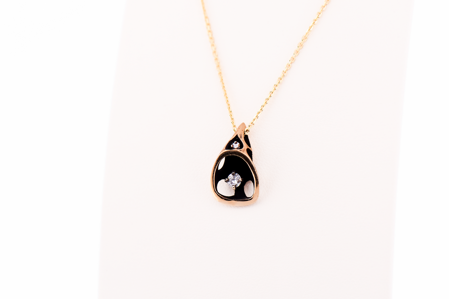 Mid-Century Modern Brutalist Pendant with Gold, Diamonds and Black Antiquing