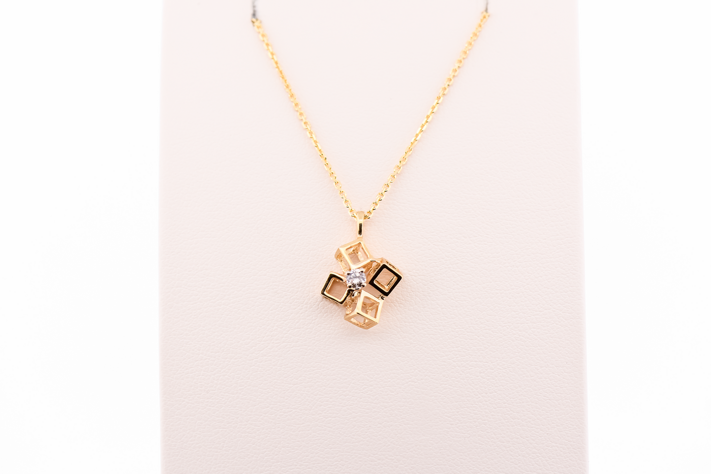 Mid-Century Modern Cubist Gold Pendant with Diamond Accent