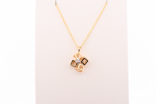 Mid-Century Modern Cubist Gold Pendant with Diamond Accent