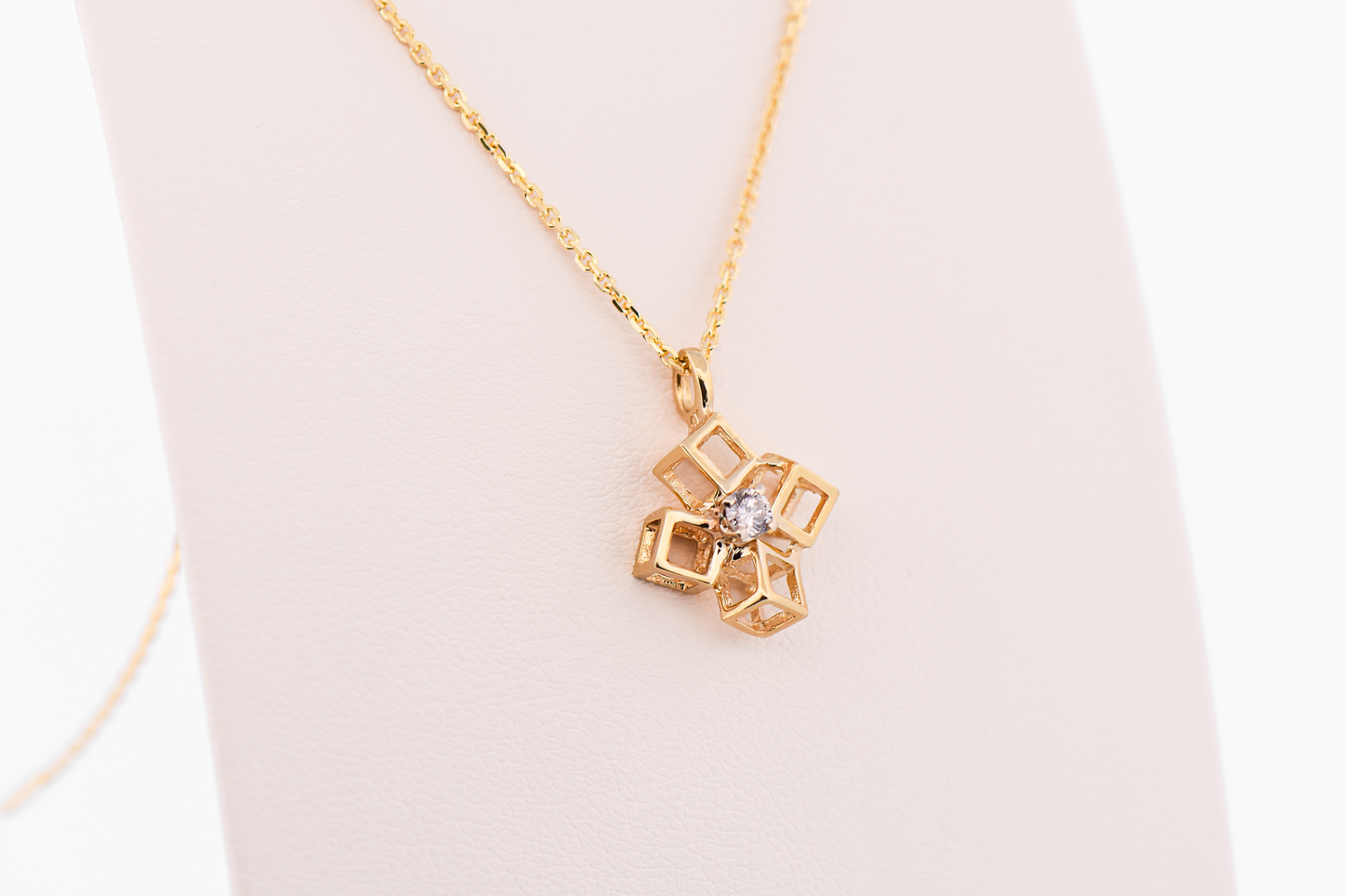 Mid-Century Modern Cubist Gold Pendant with Diamond Accent