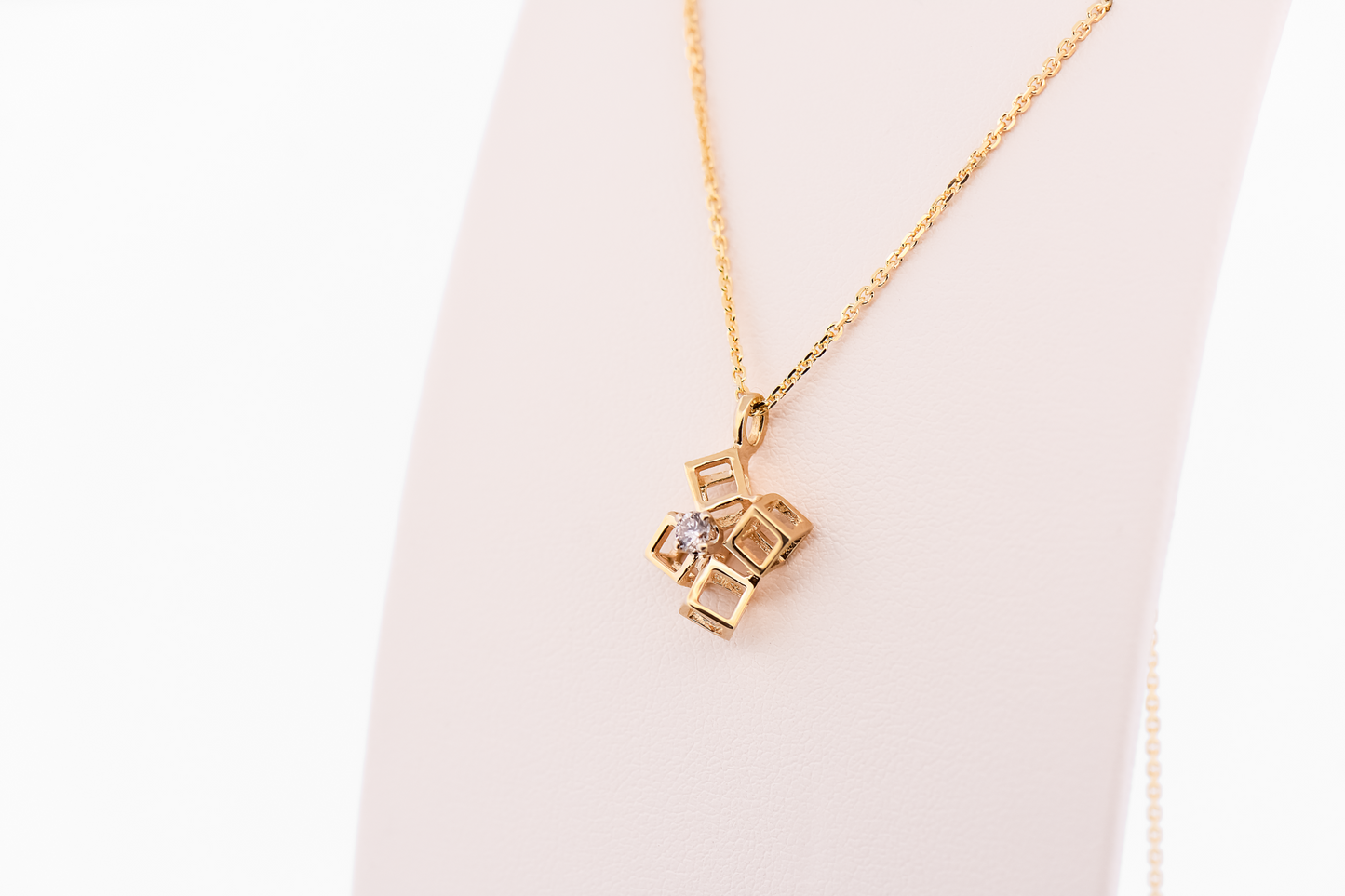 Mid-Century Modern Cubist Gold Pendant with Diamond Accent