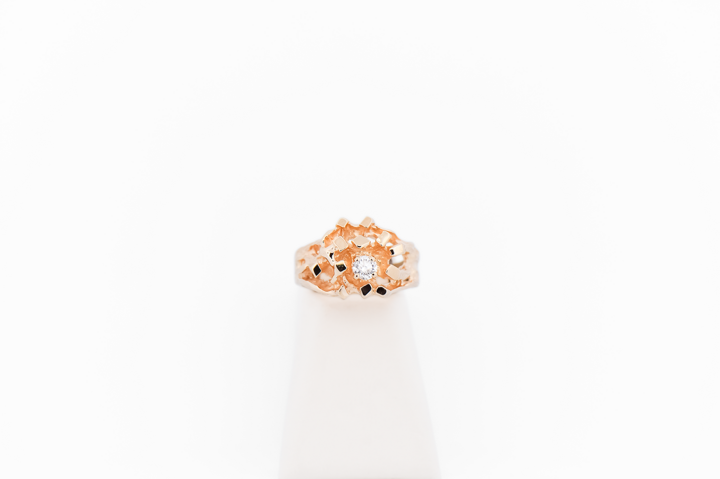 Mid-Century Modern Diamond Brutalist Ring in Yellow Gold