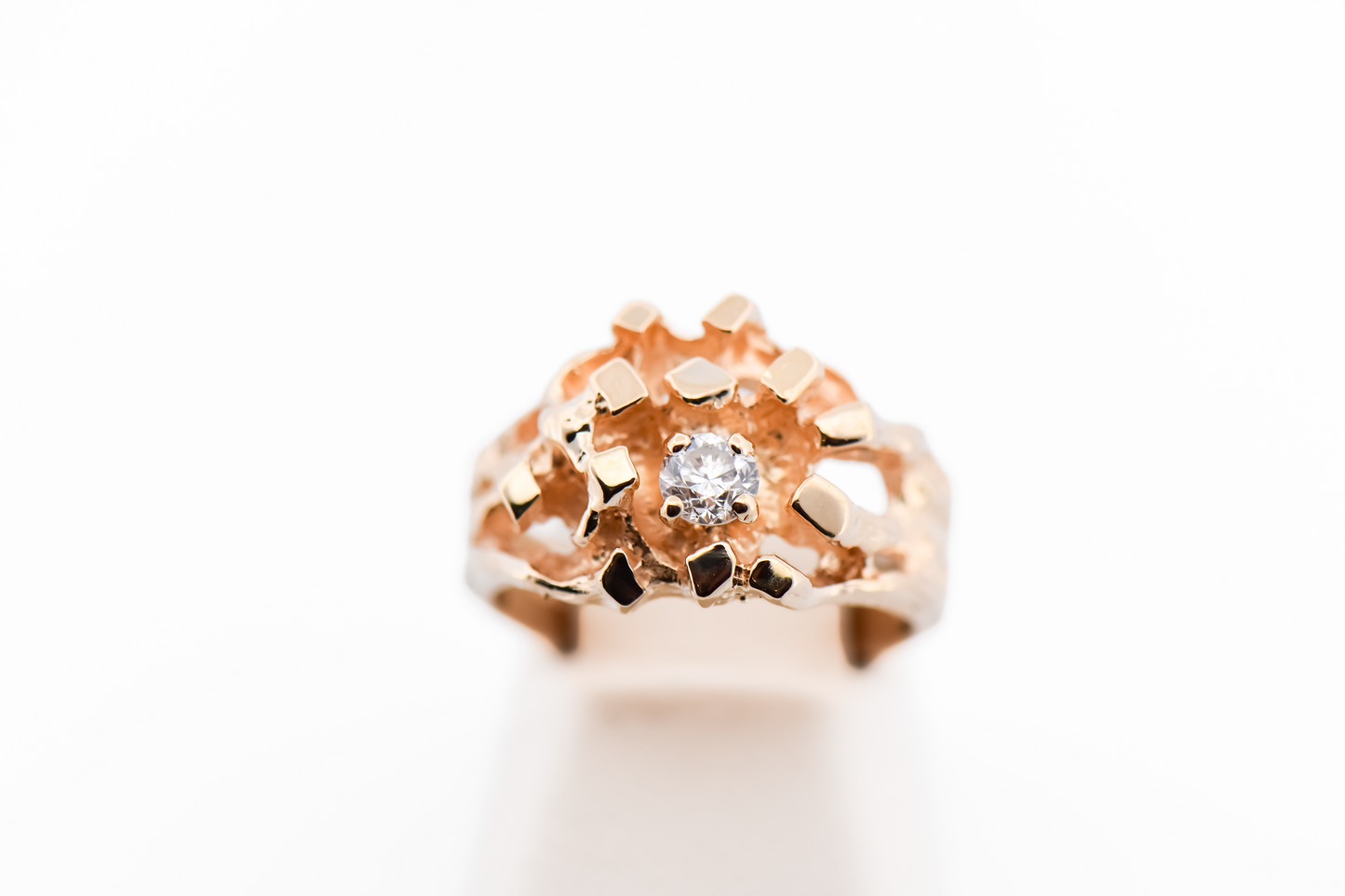 Mid-Century Modern Diamond Brutalist Ring in Yellow Gold