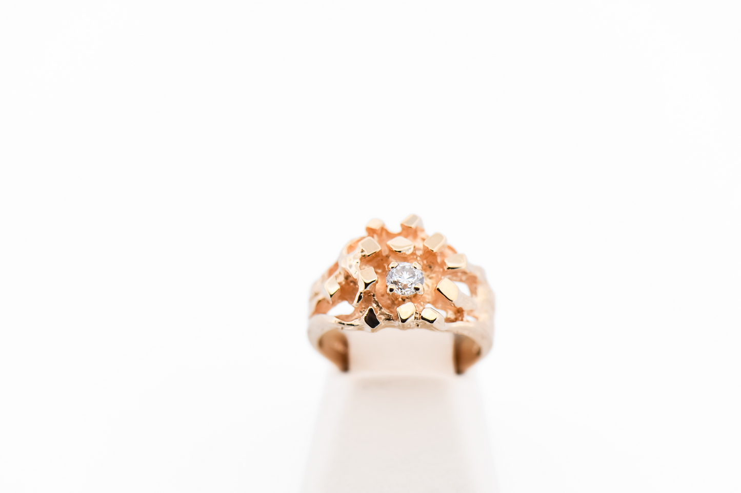 Mid-Century Modern Diamond Brutalist Ring in Yellow Gold