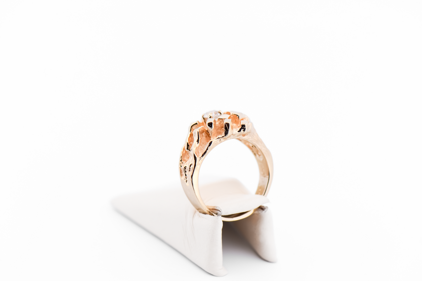Mid-Century Modern Diamond Brutalist Ring in Yellow Gold