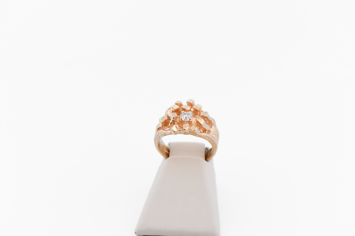 Mid-Century Modern Diamond Brutalist Ring in Yellow Gold
