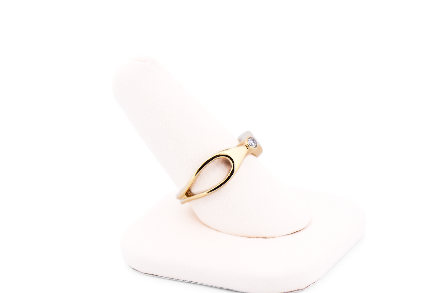 Mid-Century Modern Sculpted Gold Ring with Bezel Set Diamond Accent