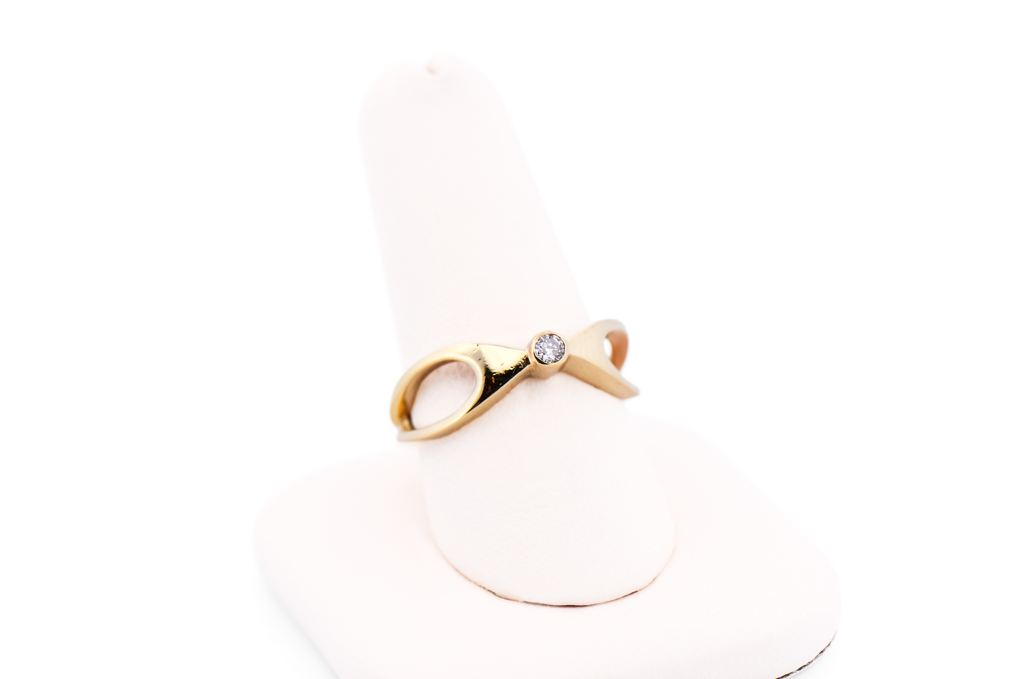 Mid-Century Modern Sculpted Gold Ring with Bezel Set Diamond Accent