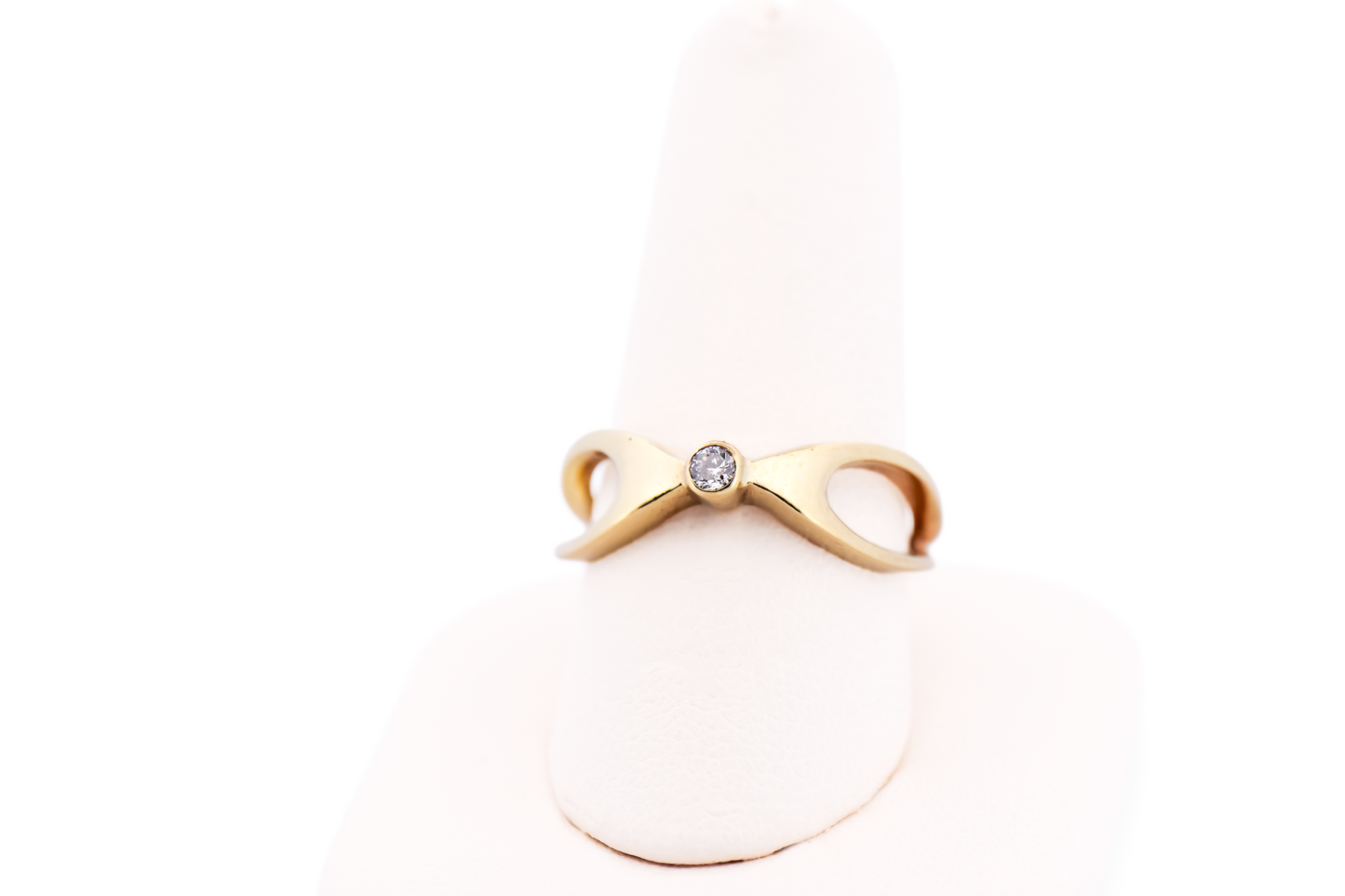 Mid-Century Modern Sculpted Gold Ring with Bezel Set Diamond Accent