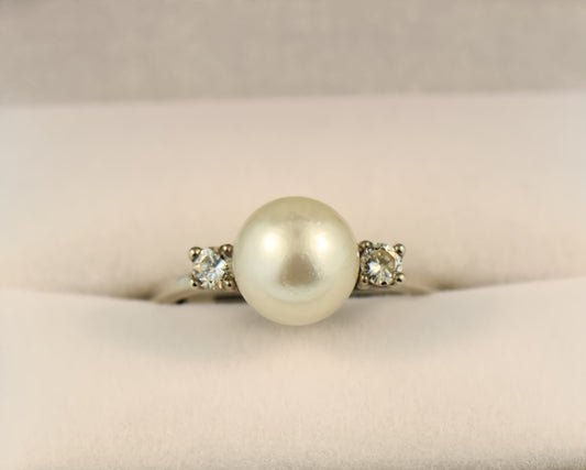 Mid-Century Pearl and Diamond Ring