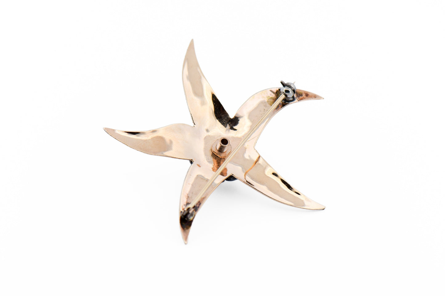 Mid Century Starfish Brooch With Sapphires & Pearls in Sterling & Yellow Gold