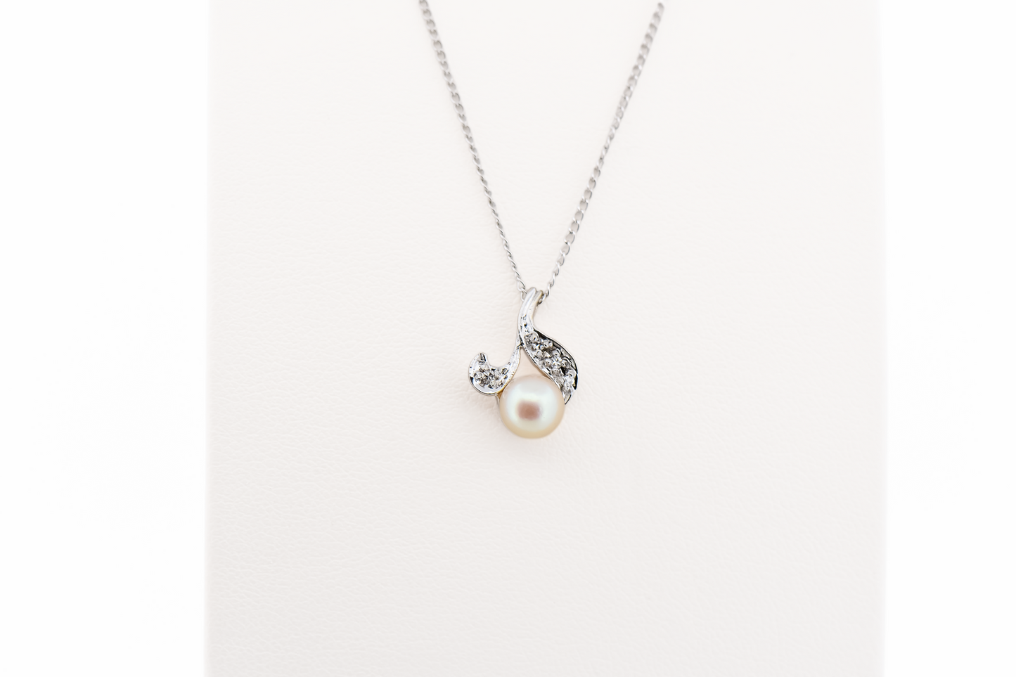 Mid-Century White Akoya Pearl & Diamond Pendant