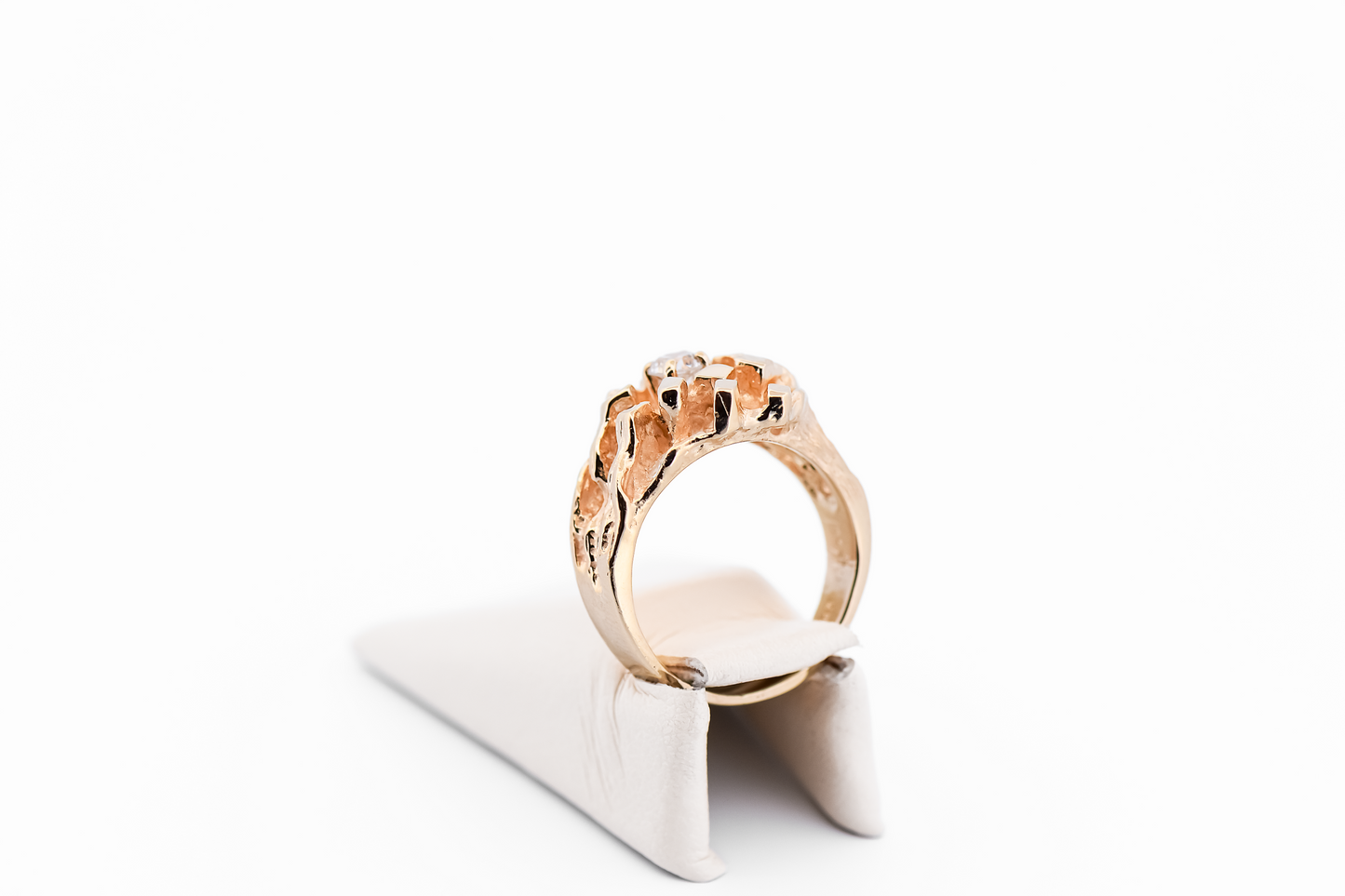 Mid-Century Yellow Gold & Diamond Nugget-Style Brutalist Cocktail Ring