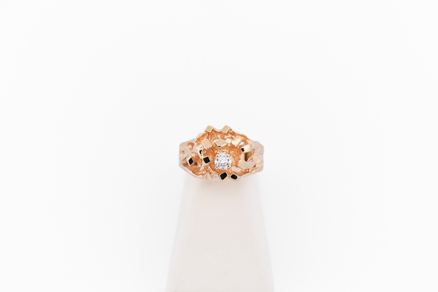 Mid-Century Yellow Gold & Diamond Nugget-Style Brutalist Cocktail Ring