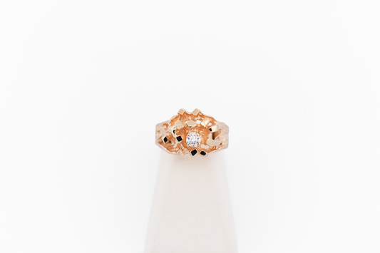 Mid-Century Yellow Gold & Diamond Nugget-Style Brutalist Cocktail Ring