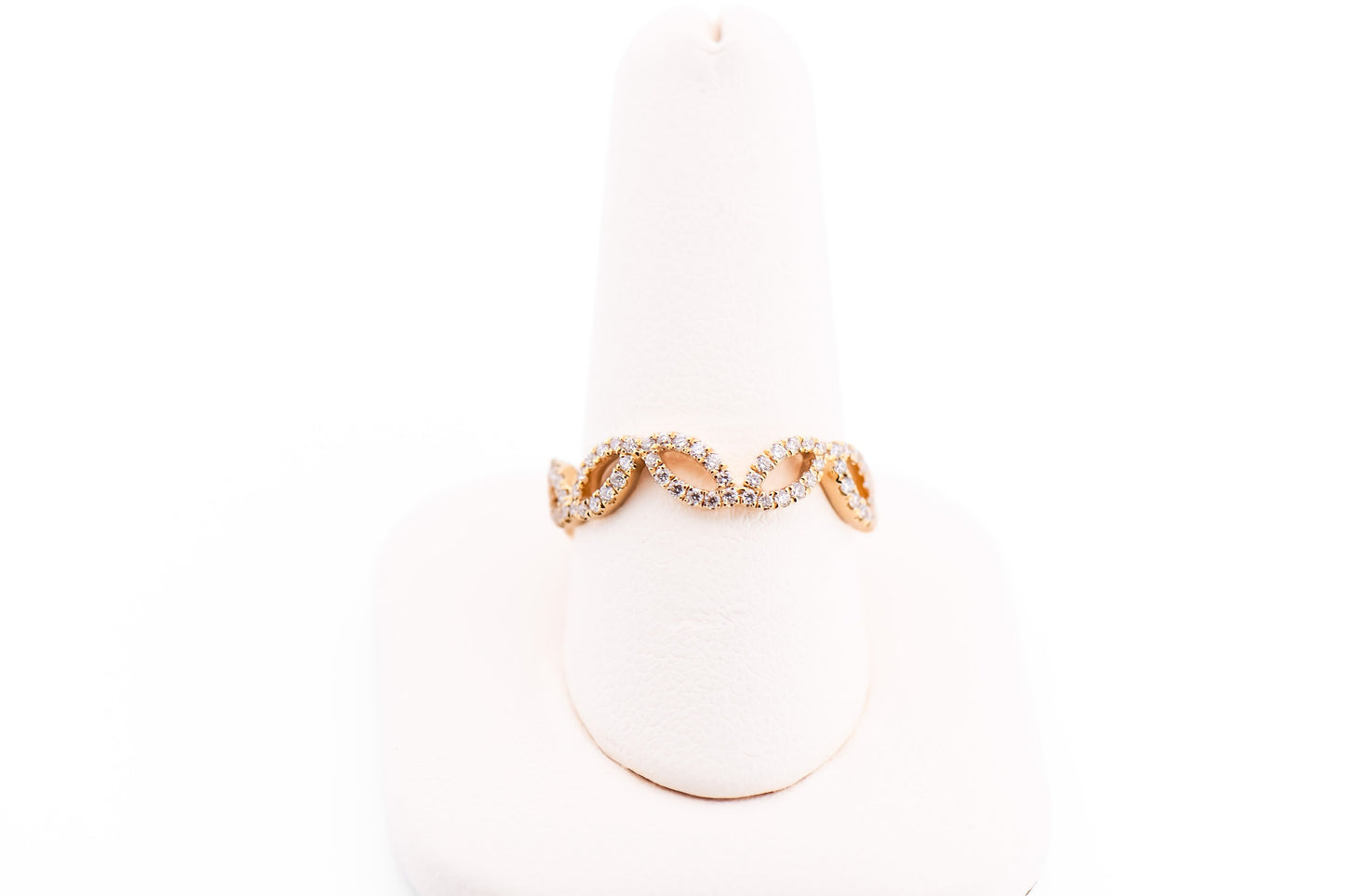 Modern 18k Yellow Gold & Diamond Leaf Wedding Band or Anniversary Ring