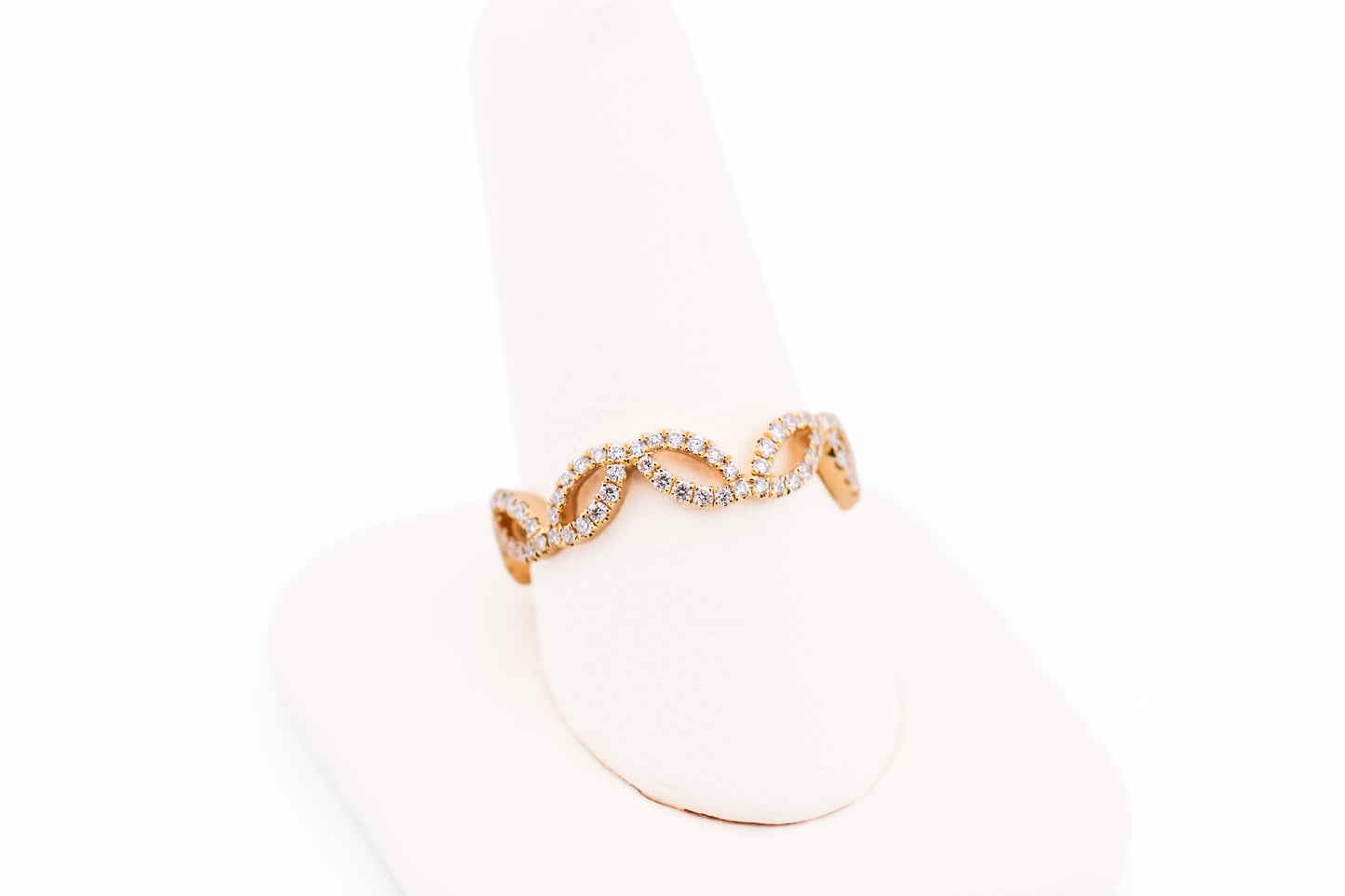 Modern 18k Yellow Gold & Diamond Leaf Wedding Band or Anniversary Ring