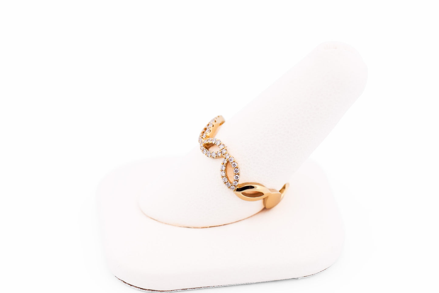 Modern 18k Yellow Gold & Diamond Leaf Wedding Band or Anniversary Ring