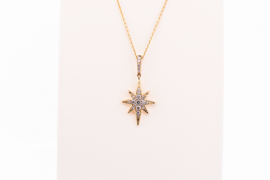 Modern 18k Yellow Gold & Diamond North Star Pendant