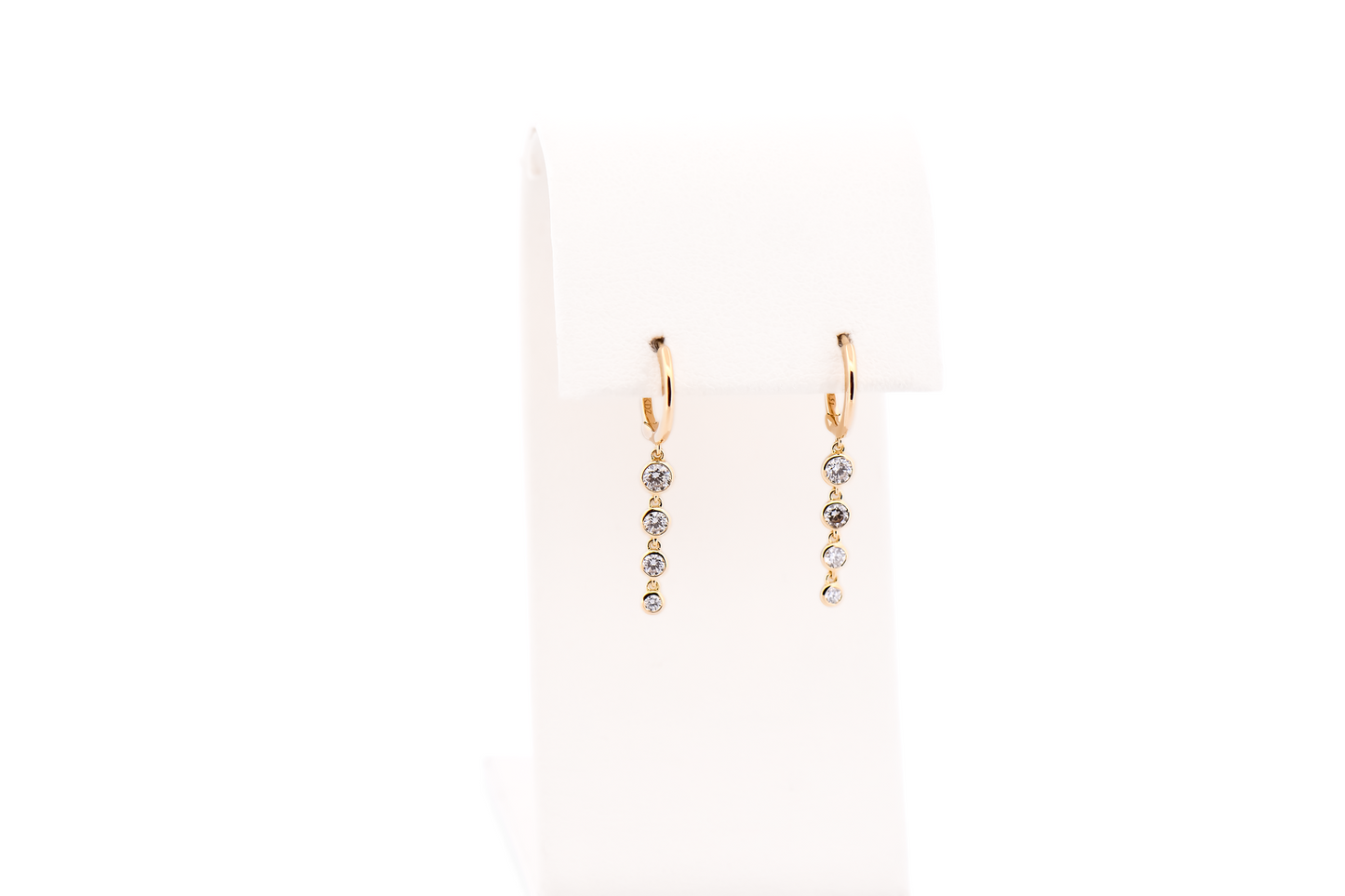 Modern 18k Yellow Gold Hoop Earrings with Bezel-Set Diamond Dangles