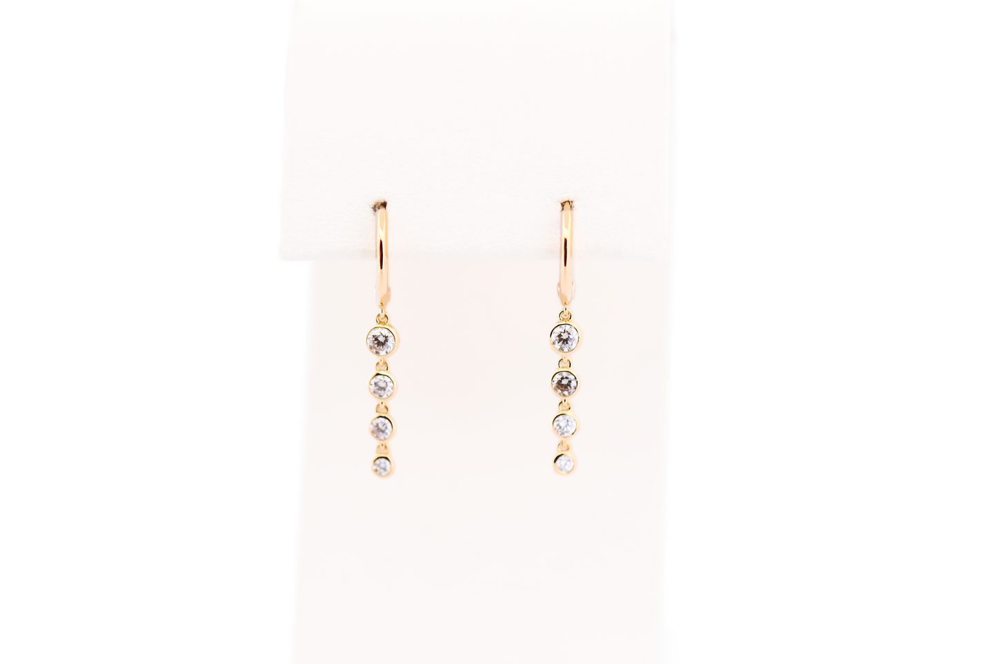 Modern 18k Yellow Gold Hoop Earrings with Bezel-Set Diamond Dangles