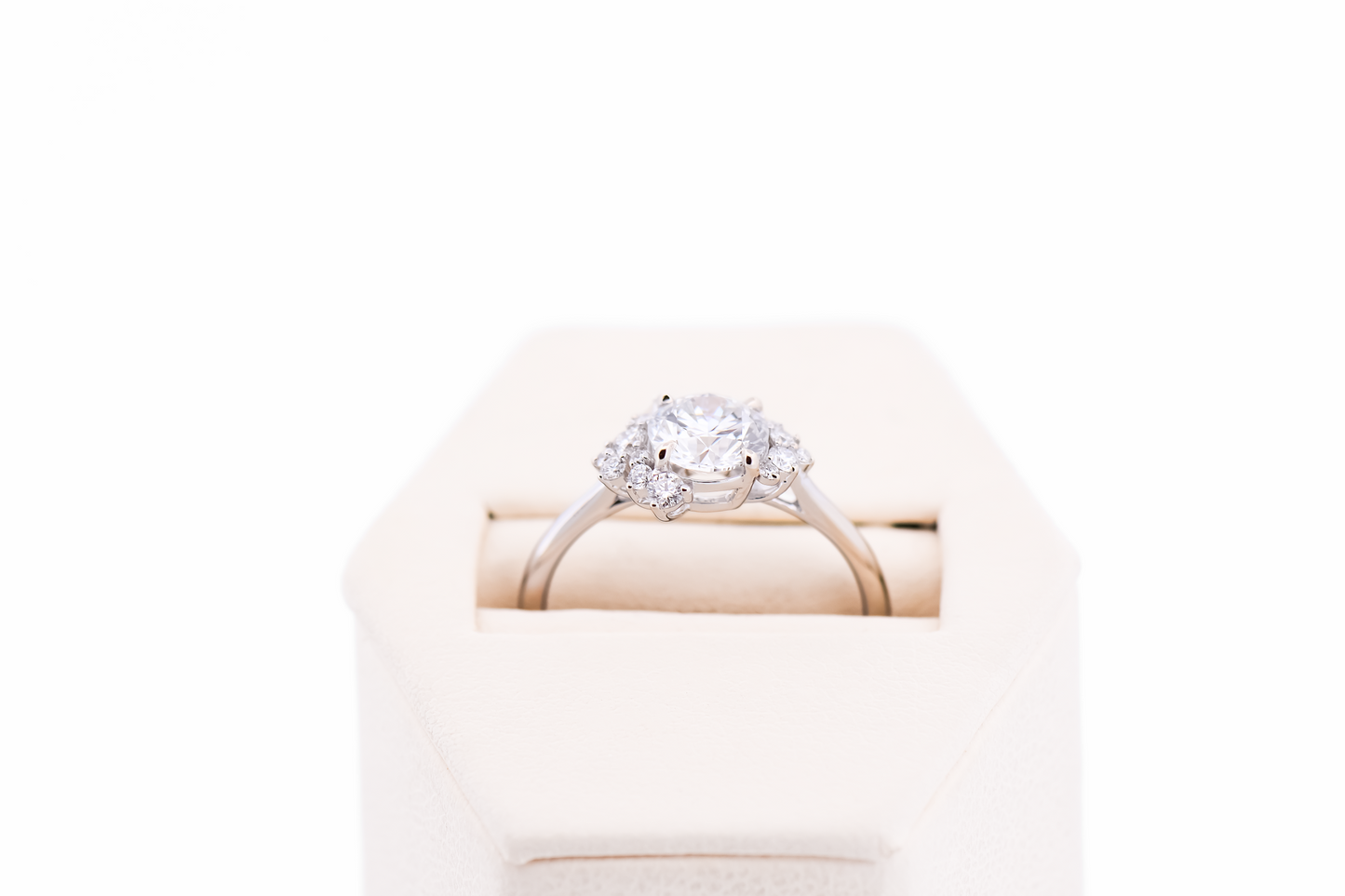 Modern Asymmetrical White Gold Engagement Ring with Lab Grown Diamond Center