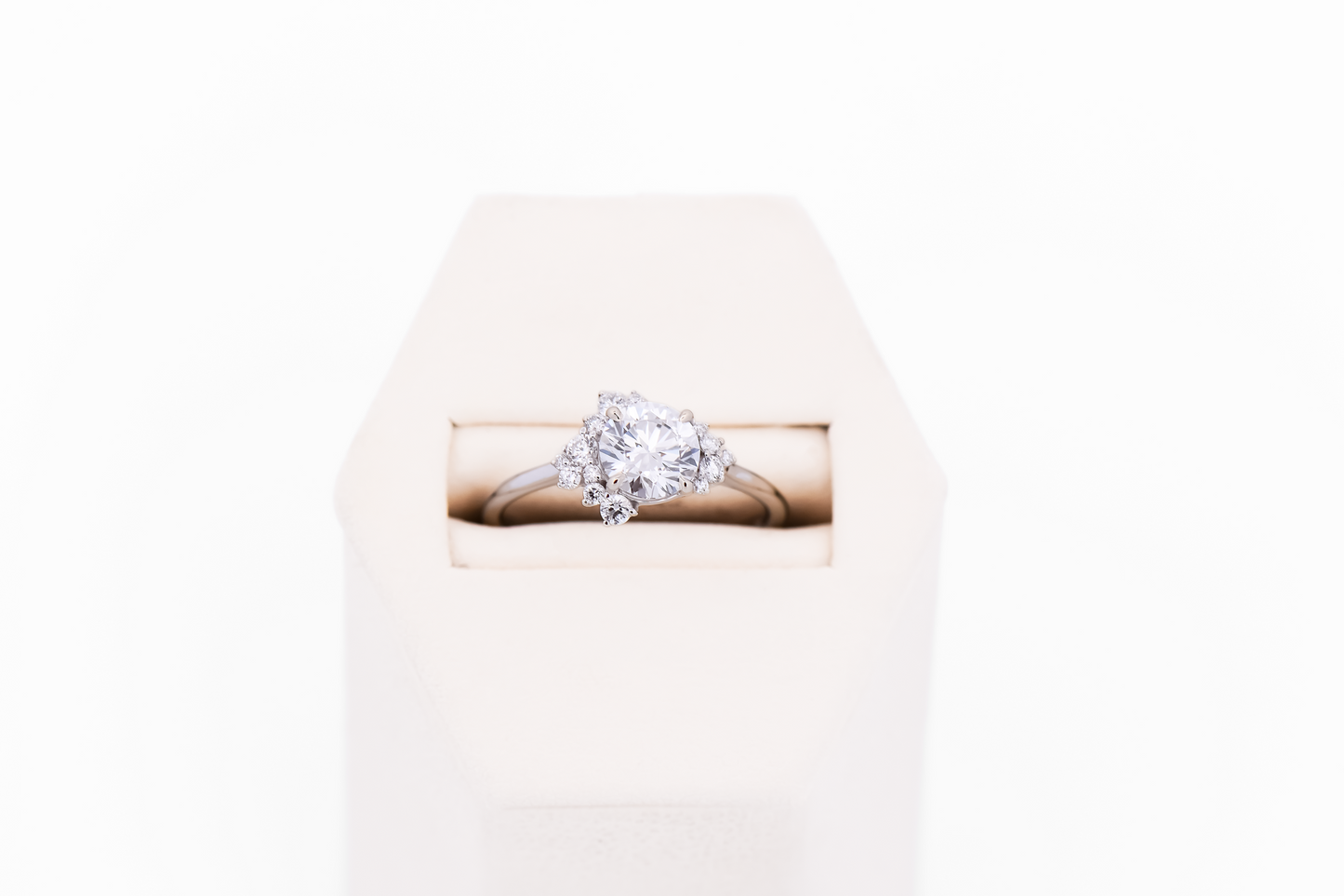 Modern Asymmetrical White Gold Engagement Ring with Lab Grown Diamond Center