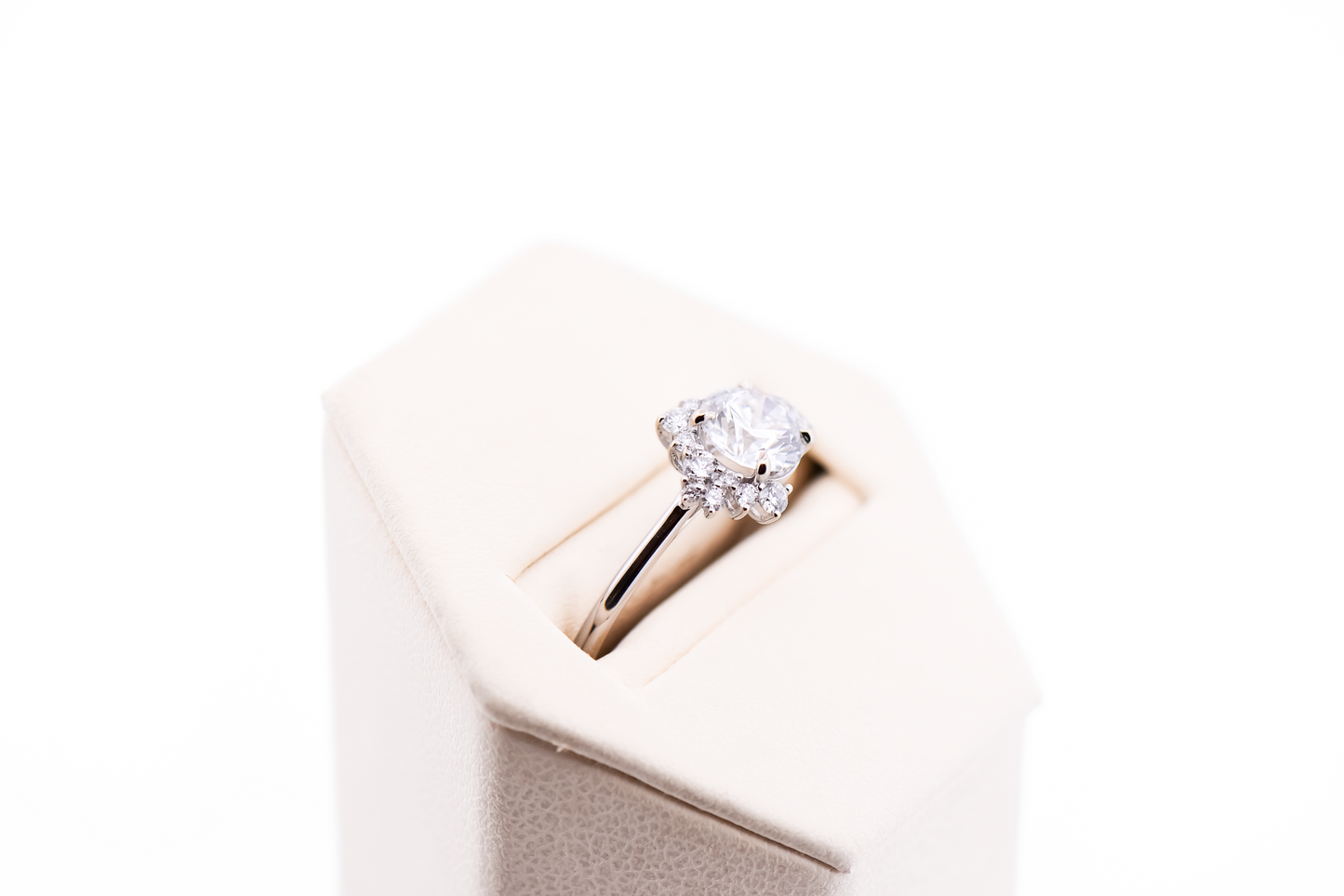 Modern Asymmetrical White Gold Engagement Ring with Lab Grown Diamond Center