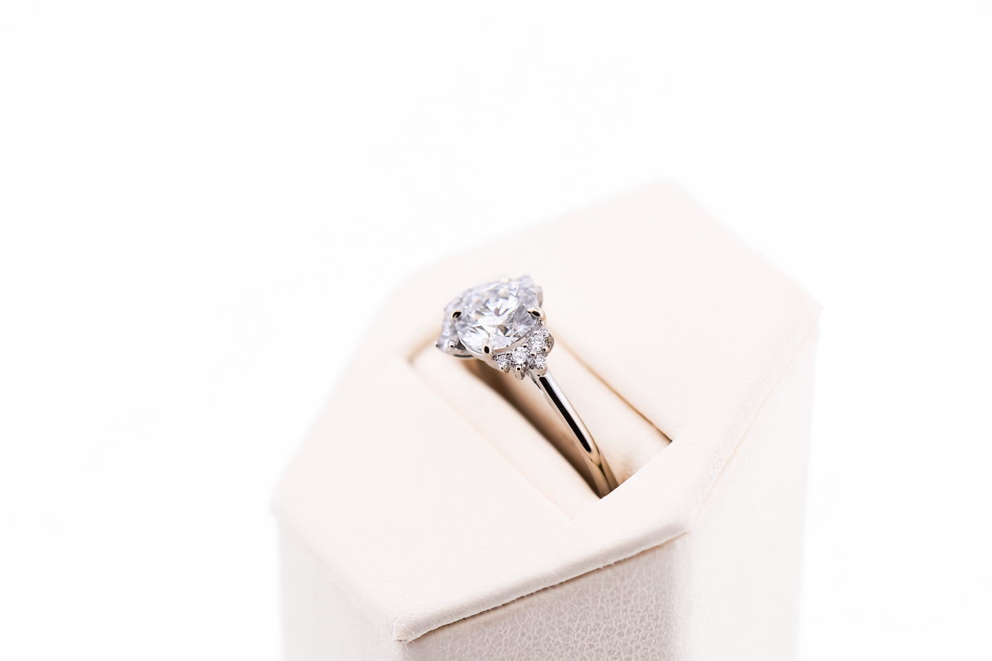 Modern Asymmetrical White Gold Engagement Ring with Lab Grown Diamond Center