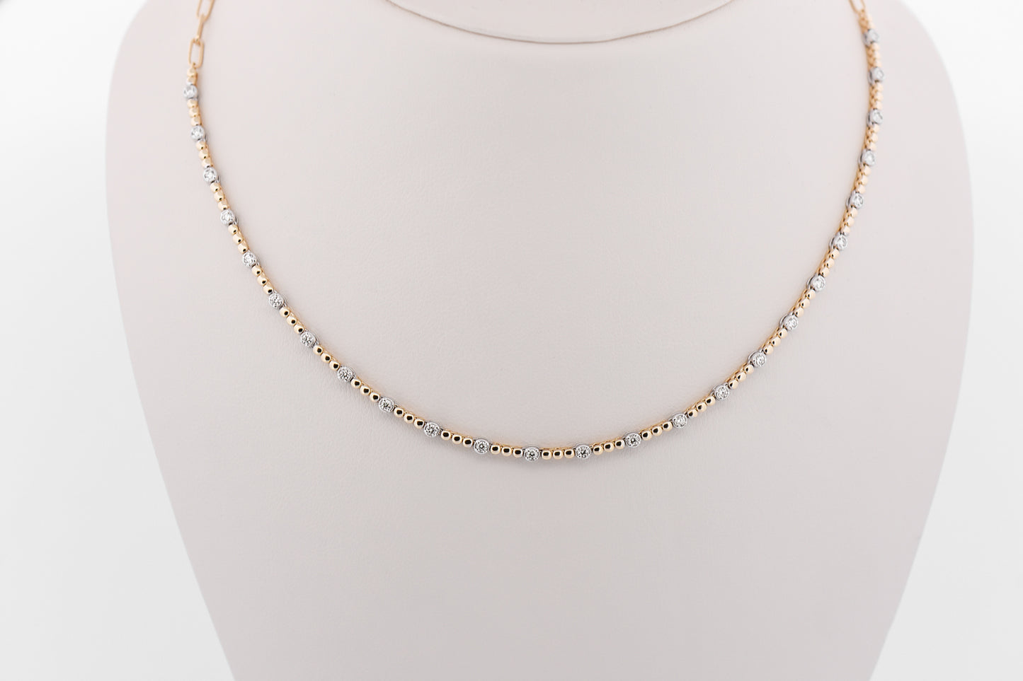 Modern Beaded Diamond Riviera Necklace with Paperclip Chain