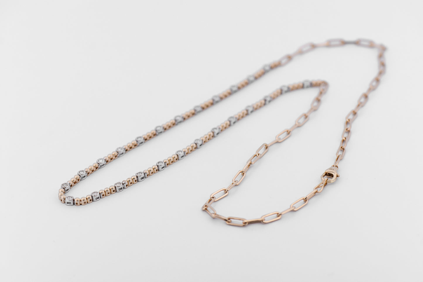 Modern Beaded Diamond Riviera Necklace with Paperclip Chain