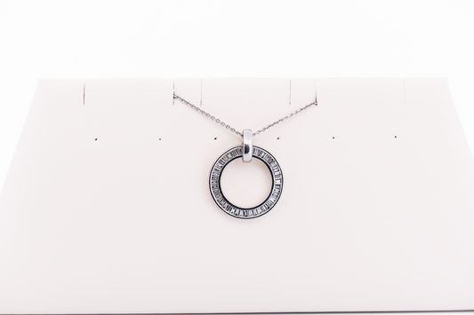 Modern Circle Pendant with Baguette Diamonds in White Gold