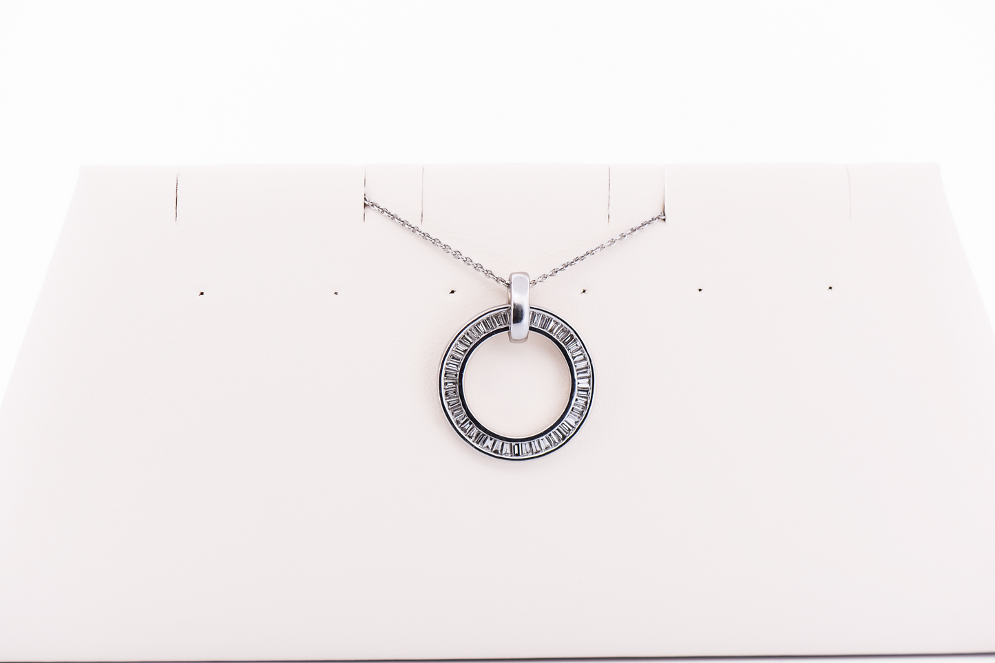 Modern Circle Pendant with Baguette Diamonds in White Gold