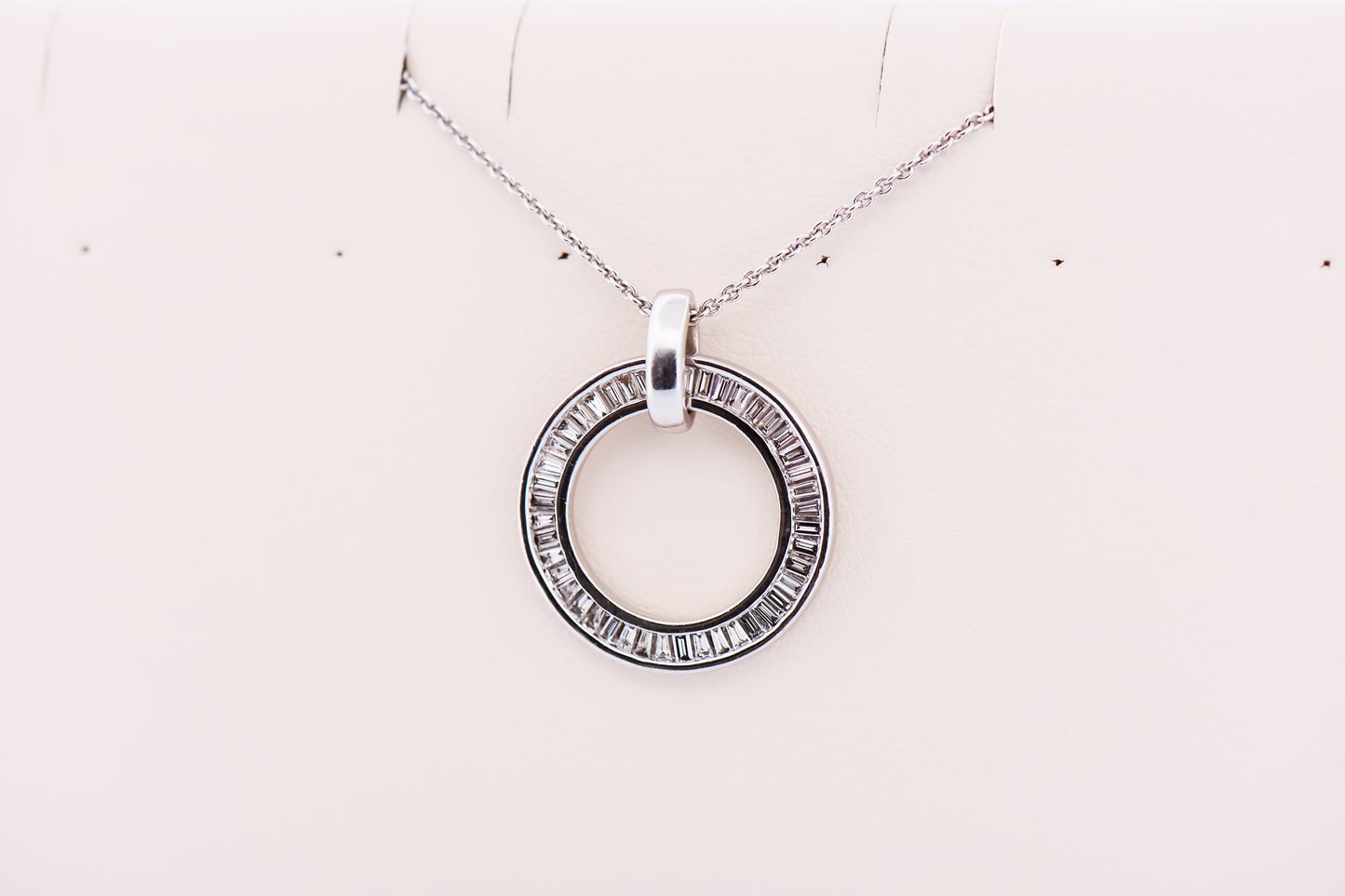 Modern Circle Pendant with Baguette Diamonds in White Gold