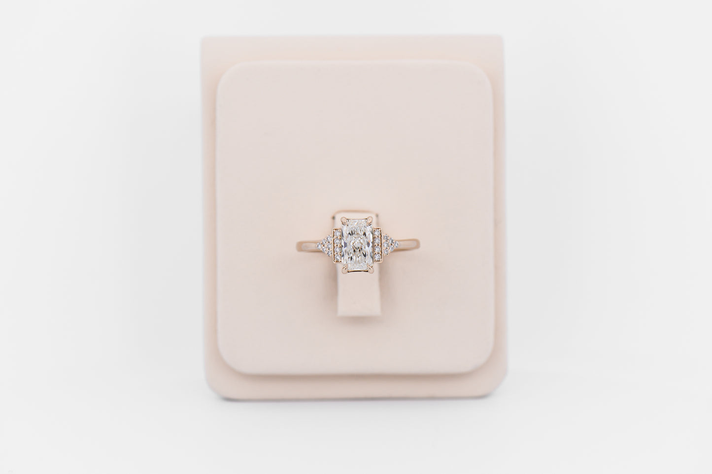 Modern Elongated Radiant Cut Diamond Engagement Ring in Yellow Gold - GIA