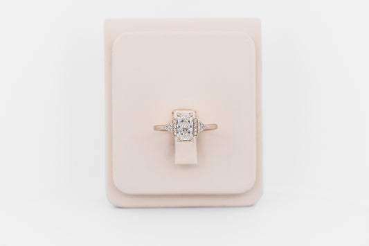 Modern Elongated Radiant Cut Diamond Engagement Ring in Yellow Gold - GIA