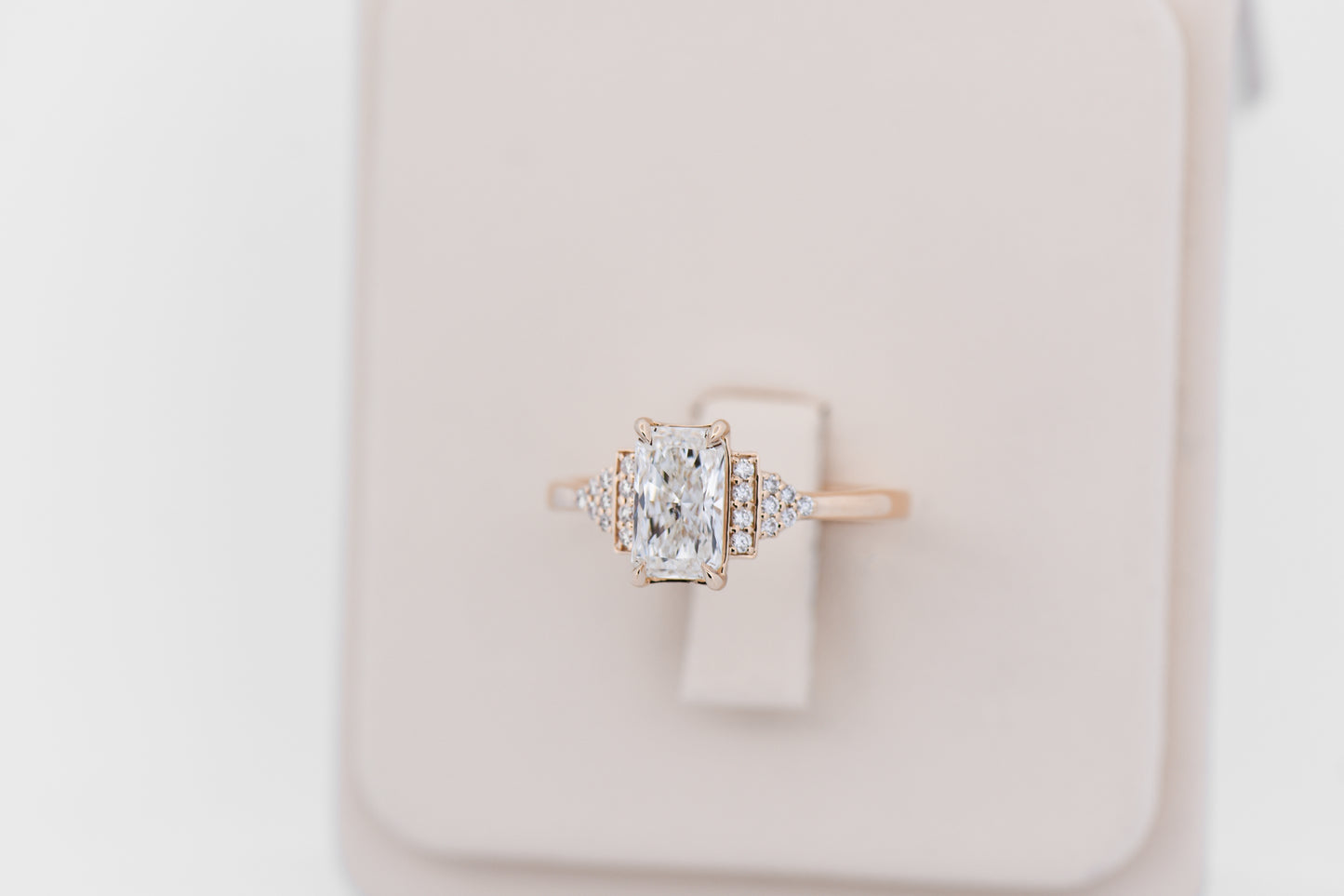 Modern Elongated Radiant Cut Diamond Engagement Ring in Yellow Gold - GIA