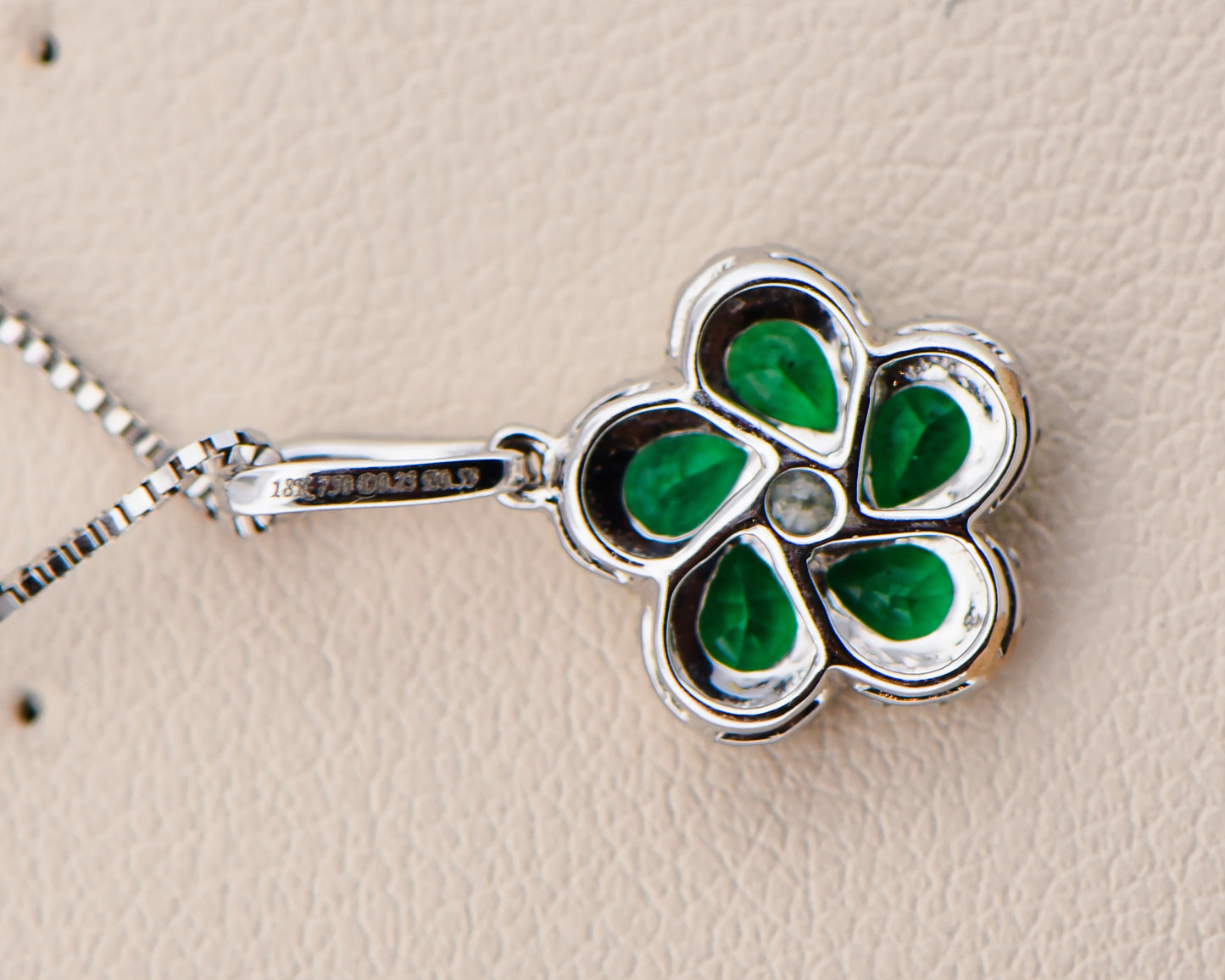 Modern Emerald & Diamond Flower Pendant in 18k White Gold
