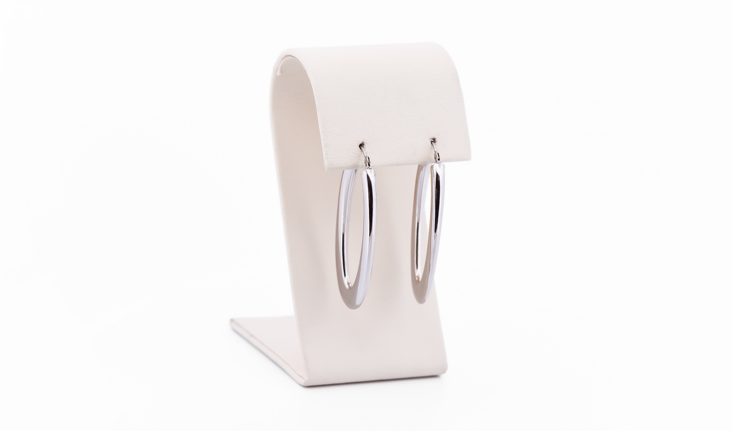 Modern Estate Oval Hollow Hoop Earrings in White Gold
