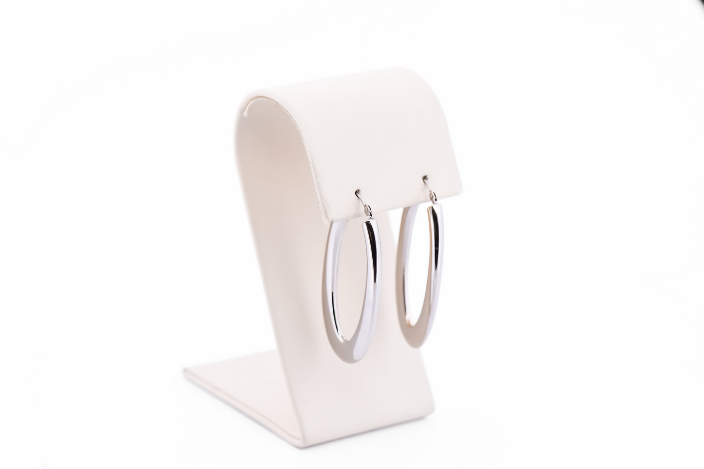 Modern Estate Oval Hollow Hoop Earrings in White Gold