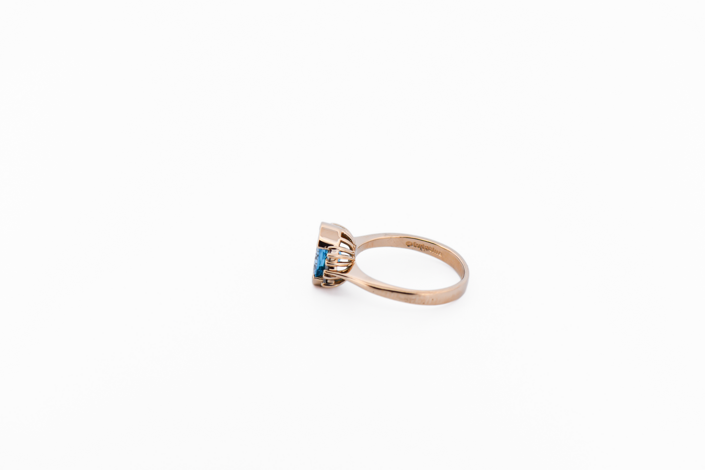 Modern Estate Swiss Blue Topaz Ring in Yellow Gold Semi-Bezel