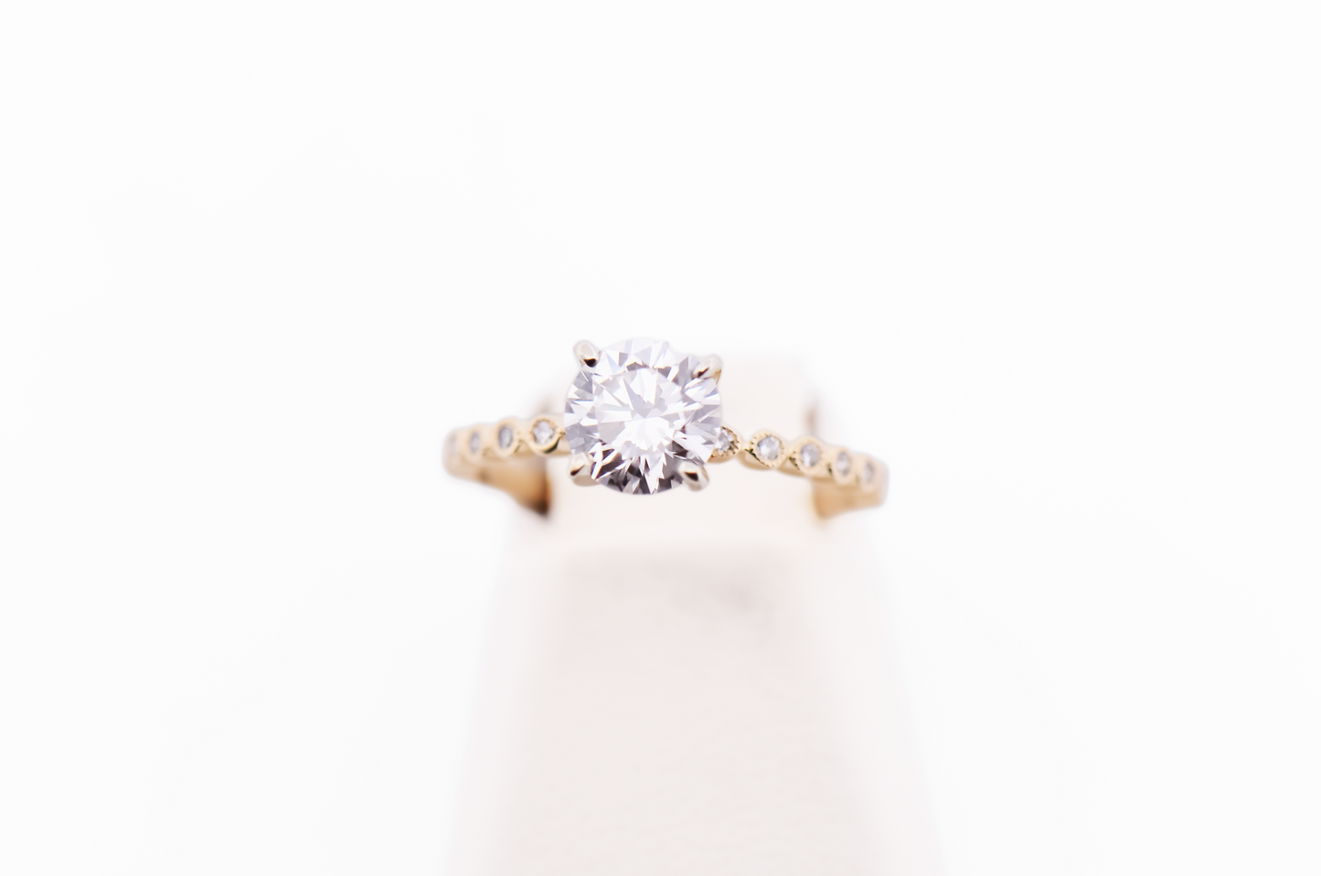 Modern Lab Grown Diamond Engagement Ring with Bezel-Set Accents in Yellow Gold