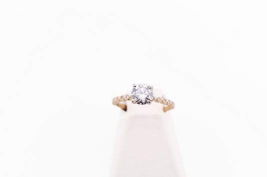 Modern Lab Grown Diamond Engagement Ring with Bezel-Set Accents in Yellow Gold